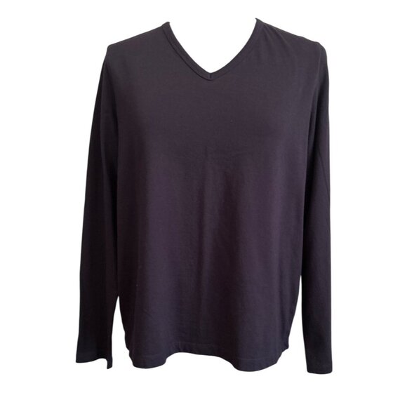 Lands End Womens Navy Long-Sleeve V-Neck 100% Cotton Top Size M/P - Picture 1 of 6